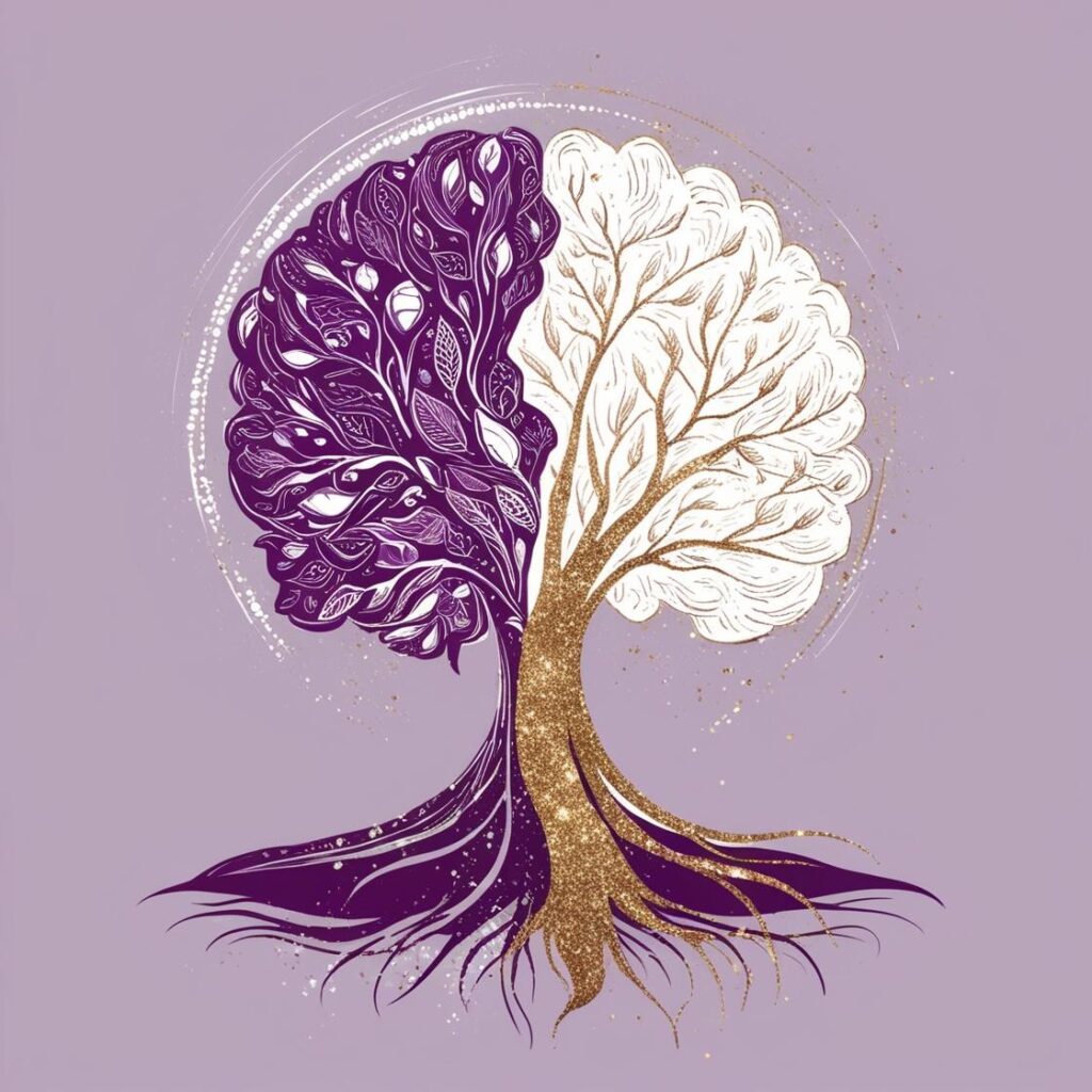 image portraying self development colors are purple white and gold